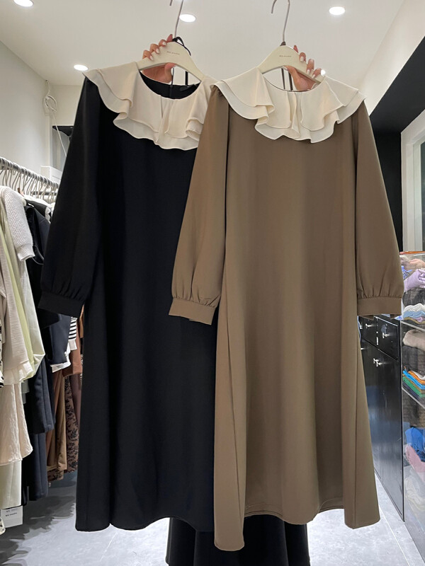 秋款上新!【RS 】復古撞色雙層連衣裙(配腰帶)  RS2925#  FHX