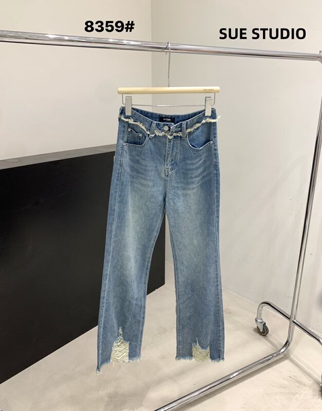 New in autumn! [SUE STUDIO] Korean version of the old ripped raw edge jeans 8359# ZJY