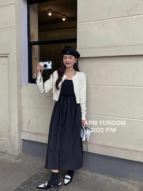 Autumn is new! [APM YUROOM] temperament fashion knitted cardigan + sling dress suit 6087# LSL