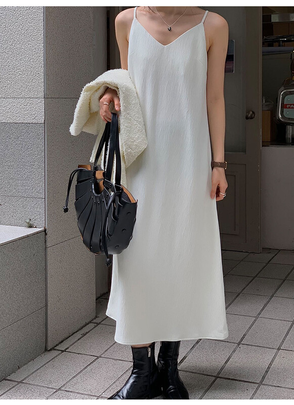 【THE MIND】Insq Korean style casual simple bark pattern suspender dress 61199