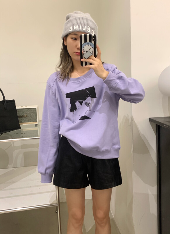 New in autumn! [SUE STUDIO] shoulder pad print head sweater 55513# ZJY