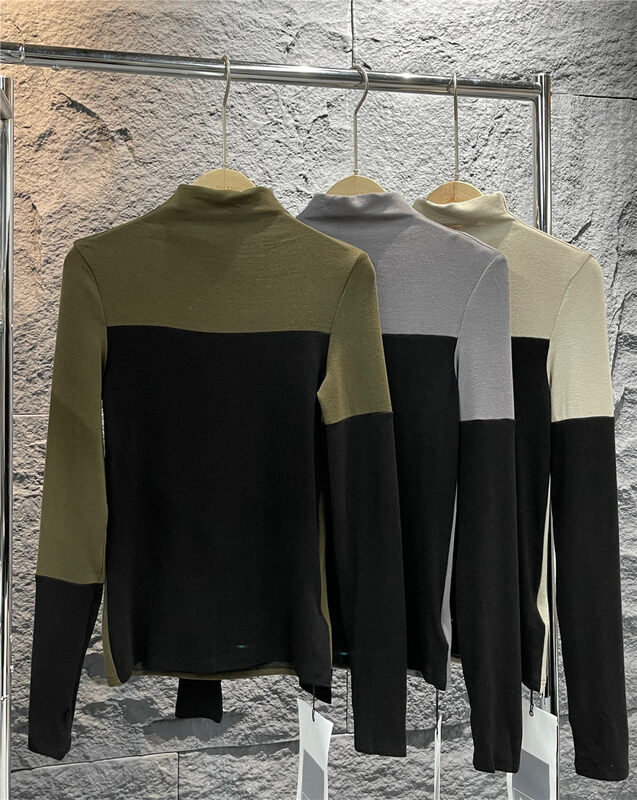 New in autumn! [Semi-plain] color matching and thin all-match bottoming shirt G327# ZJY