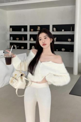 Real shooting real price niche fashion gentle temperament imitation mink short sweater cardigan top