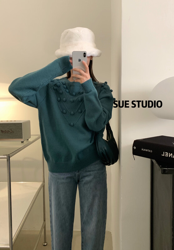 New in autumn! [SUE STUDIO] Korean three-dimensional hair ball loose pullover warm sweater 9821# ZJY