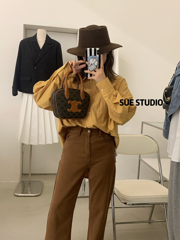 秋款上新!【SUE STUDIO】韓版清新條紋寬鬆襯衫  99901#  ZJY