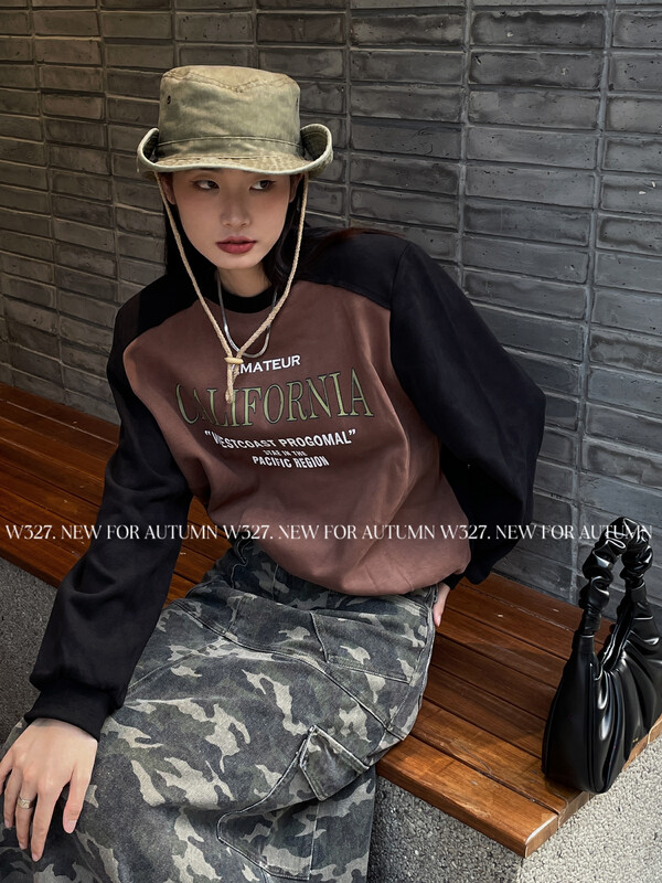【W327.】Contrast color raglan sleeves printed letter shoulder pad sweater 57183# CQW