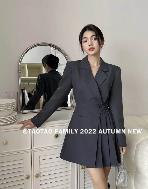 New in early autumn!  【TAOTAO FAMILY】Commuting simple and slim A-line suit dress 3712# XJ