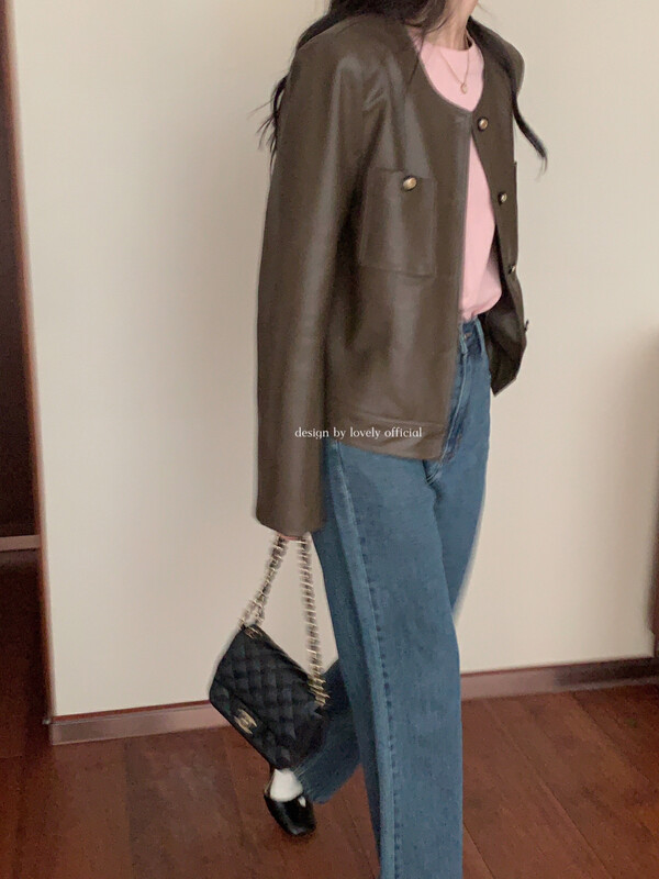 【LOVELY】Korean style casual leather jacket leather jacket S01893# FHX