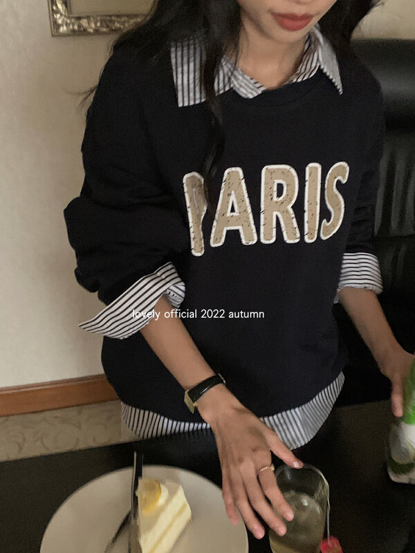 [LOVELY/SHMILY] Casual Korean style contrast color PARIS letter print sweater sweater Z1398