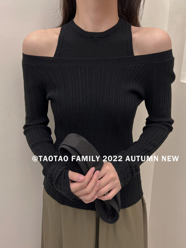 New in autumn! [TAOTAO FAMILY] stitching fake two-piece design comfortable long-sleeved bottoming shirt 3867# LSL