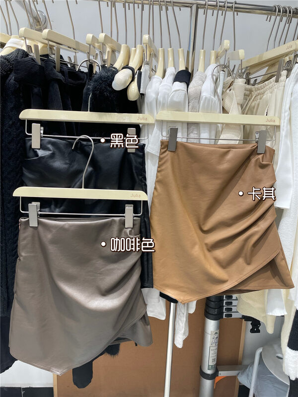 New in autumn! [JULIA] Fashionable side pleated leather skirt YS1-5129# PCZ