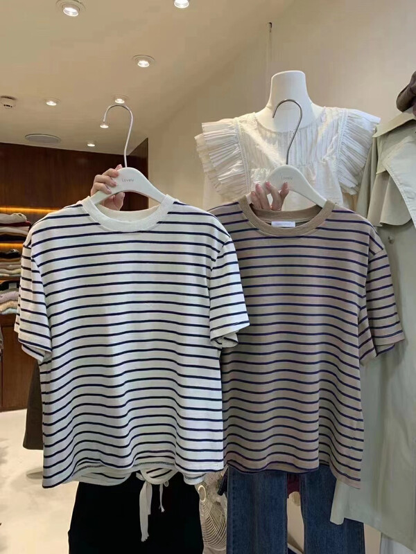 [LOVELY/SHMILY] Classic all-match basic Korean striped short-sleeved Tee short-sleeved T-shirt Z1588