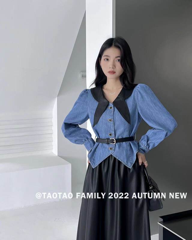 New in early autumn!  【TAOTAO FAMILY】Retro Colorblock Loose Puff Sleeve Shirt (Only Shirts) 3766# XJ