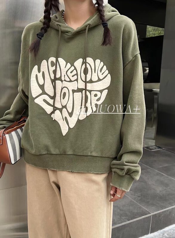 New in autumn! [Strictly selected by buyers - Zhuowa] Personalized letter love loose hooded sweater 5580# CL