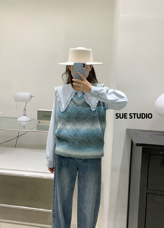 New in autumn! [SUE STUDIO] Rendering hollow V-neck sweater vest (only for vest) 8958# ZJY