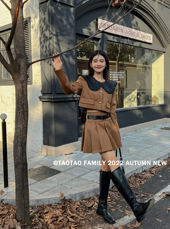 Autumn is new!【TAOTAO FAMILY】Large lapel shirt + belt skirt suit (with belt) 3821# LSL