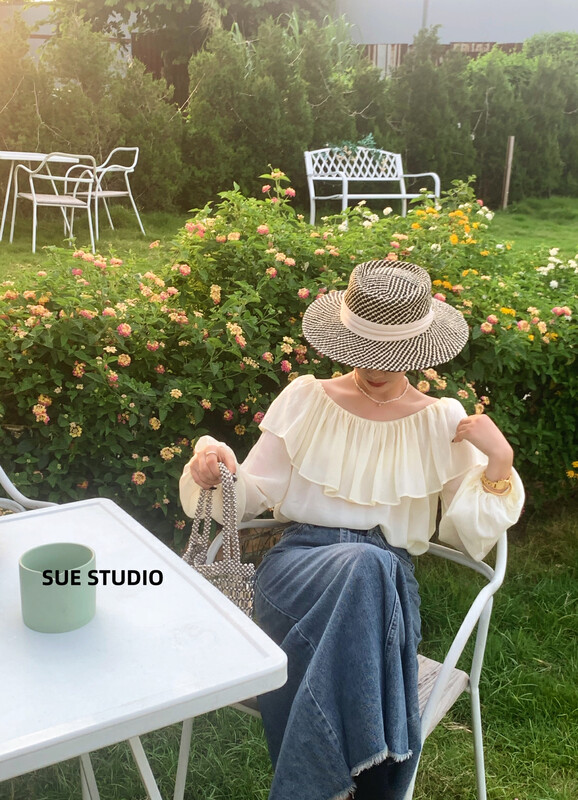 Original price 66.55! New in early autumn! [SUE STUDIO] Solid color ruffled multi-wear design shirt 98028# ZJY