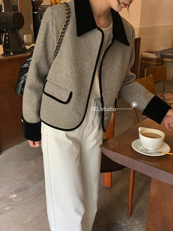 Autumn is new! [RS] Contrast color small fragrance fashion short coat (including wool 75%) KL1031# FHX