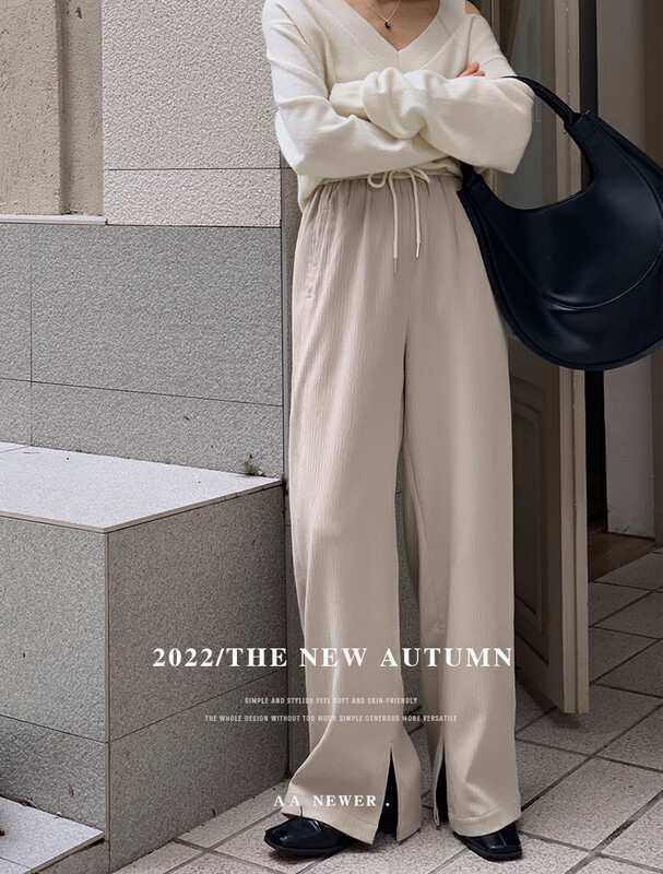 【THE MIND】Ins Korean style high waist elastic waist color matching waist rope fashion all-match casual pants (with waist rope) 61192