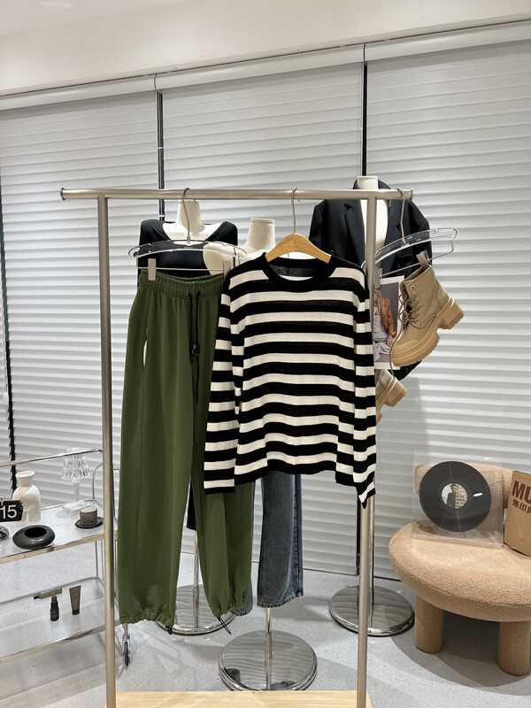 【BOBO1972 】Striped all-match long-sleeved knitted bottoming sweater (only for bottoming without matching) 221558-# CQW