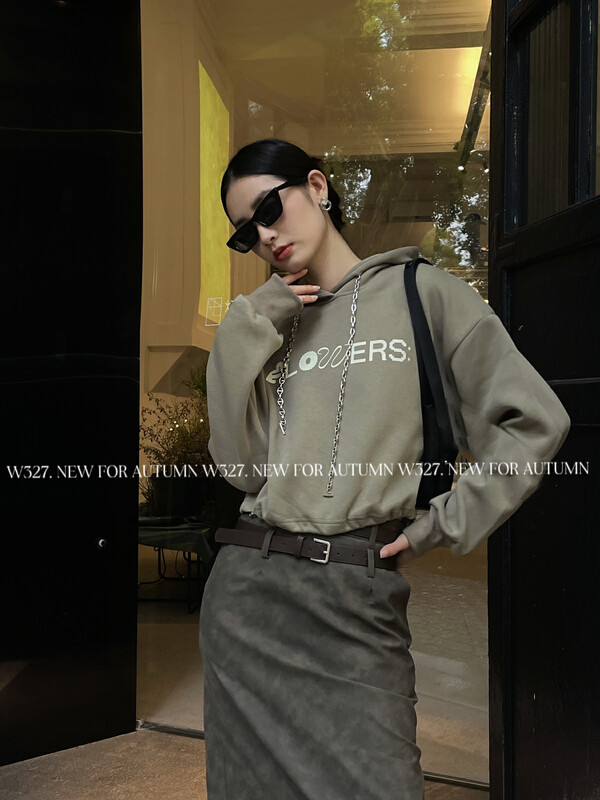 【W327.】Custom Hooded Sweater with Pig Nose Chain Print Letters (Composite Fabric) 57186# CQW