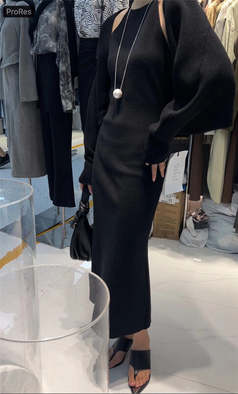 Autumn is new! [Semi-plain] Slim fit long all-match knitted vest dress (without jacket) L1062# ZJY