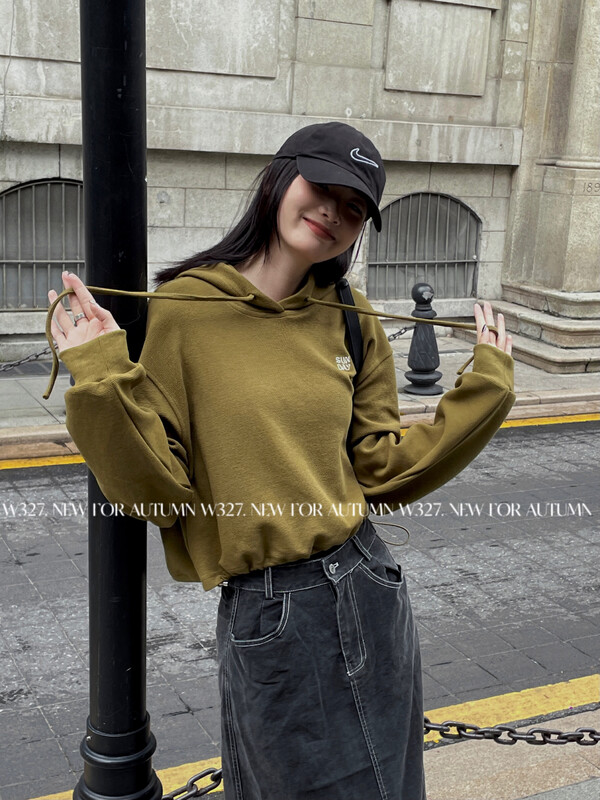 【W327.】Early autumn Korean style embroidered letter hooded sweater (hem drawstring) 57137# CQW