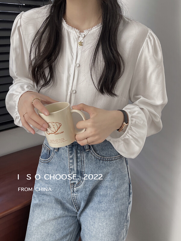 New in early autumn! [ISO Korean series] round neck solid color all-match shirt 3266# HJY