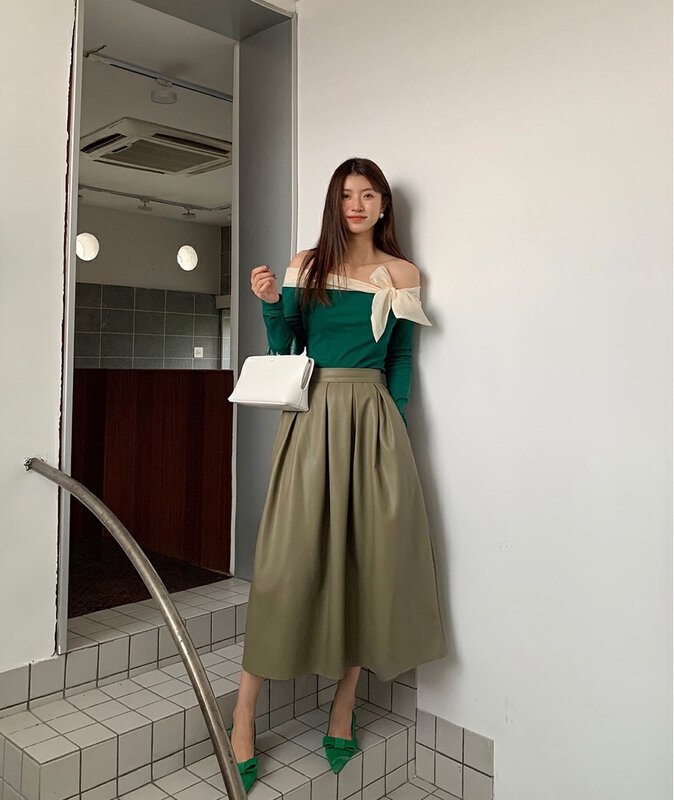 New in early autumn! [NEW OPEN] Korean version of the high-waisted butt-covered pu leather skirt FQ80131# ZXX