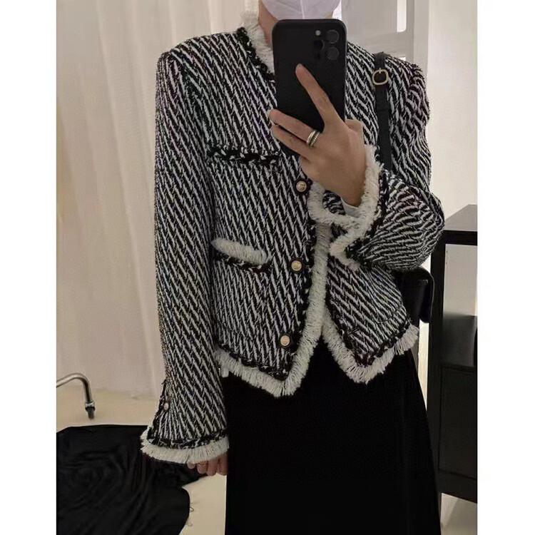 New in autumn! [RS] round neck twill fringed small fragrance short coat LL0161# FHX
