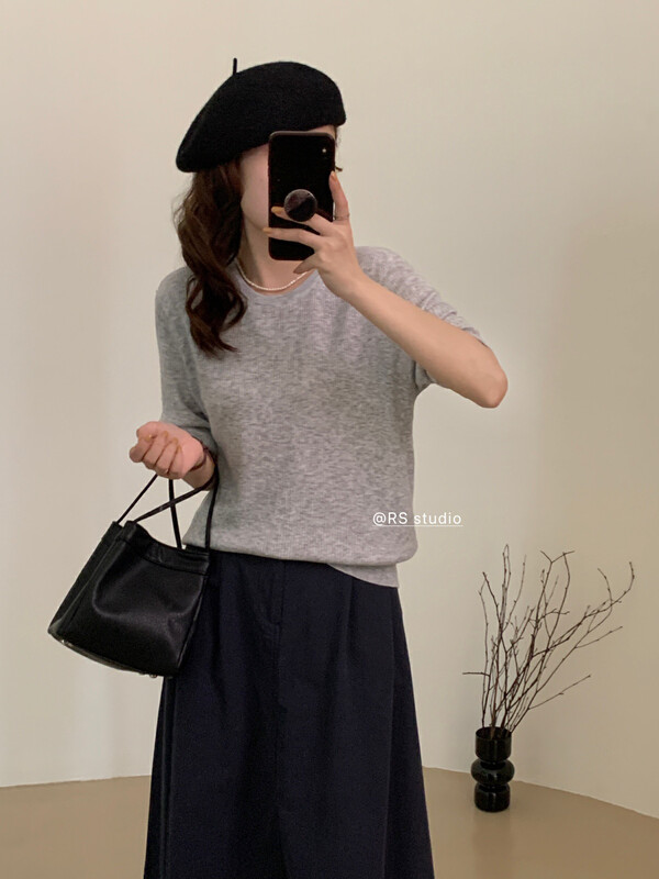 Original price 46.24! New in early autumn! [RS] Round neck simple casual knitted sweater M2058# FHX