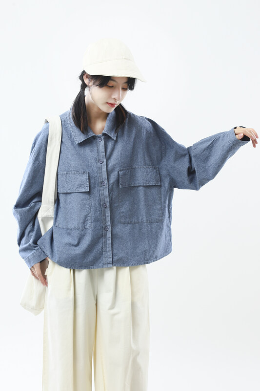 [Sansu clothing original] Simple temperament casual denim shirt 37993