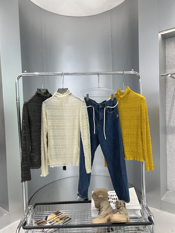 【BOBO1972】Stretch pleated high-neck long-sleeved T-shirt (tops only) AQC221536