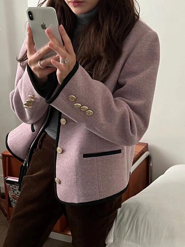 New in autumn! [RS] round neck color-blocking temperament short coat RS2993# FHX