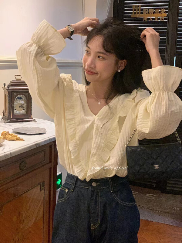 [LOVELY] Exquisite and sweet V-neck slim French shirt S1976