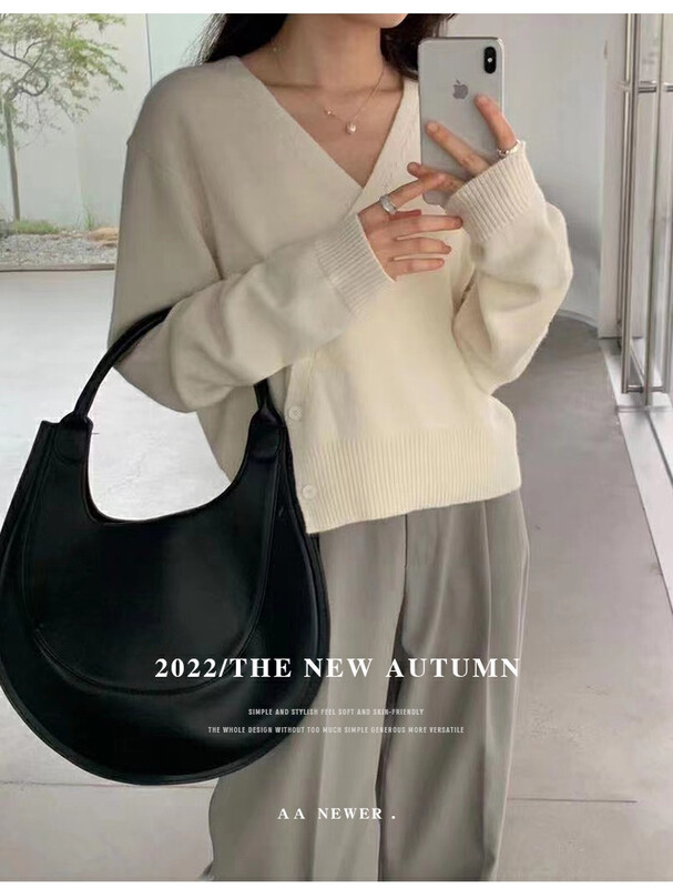 【THE MIND】Wool V-neck crossover single-breasted slimming all-match sweater 71382
