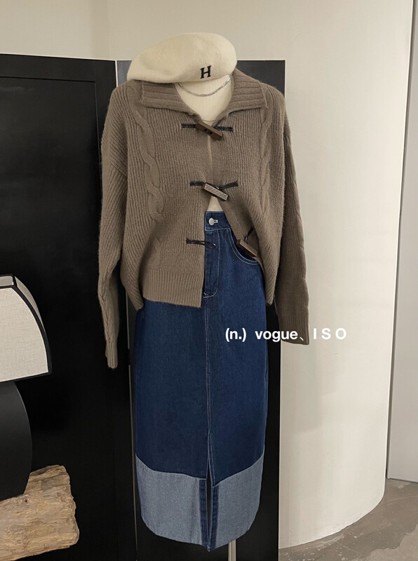 New in autumn! [ISO Korean] Retro high waist stitching denim skirt 3517# HJY