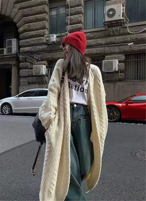 Autumn is new! [Semi-Plain] Long Lazy Wind Loose Cardigan Warm Sweater (Sweaters Only) 8907# ZJY