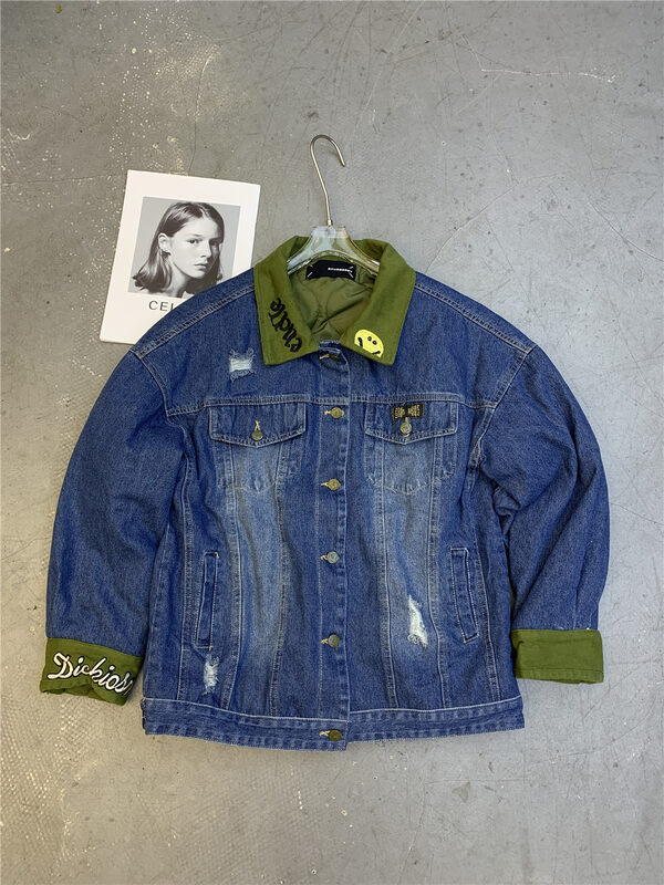 秋款上新!【雅伊柔】笑臉刺繡拼色牛仔外套  2975#  GYJ