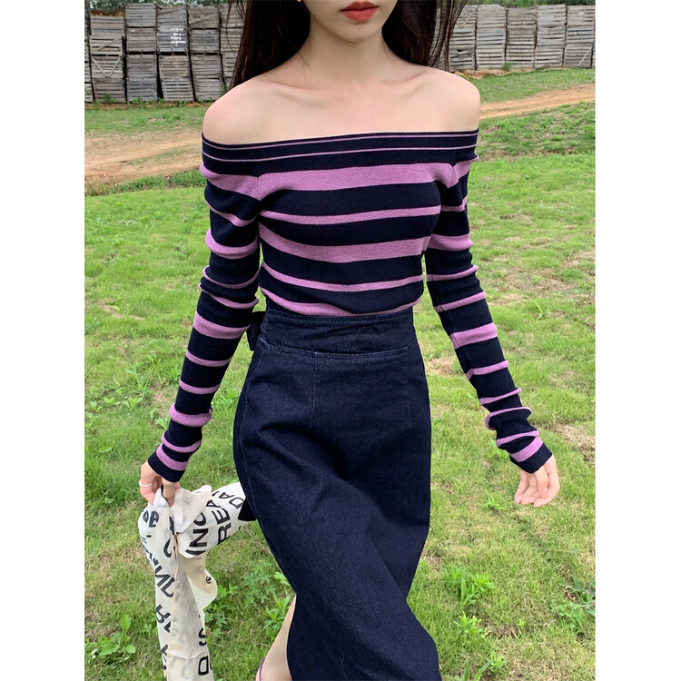 New in early autumn! [NEW OPEN] Striped one-shoulder fashion shirt GY80106# ZXX