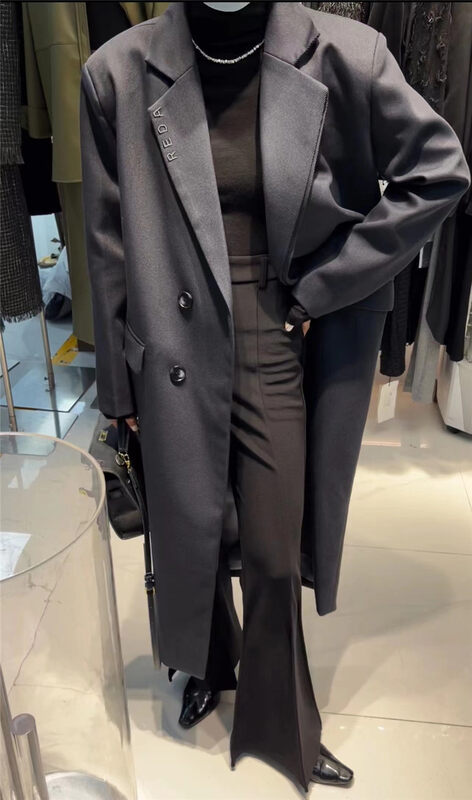 New in autumn! [Semi-plain] temperament suit collar double-breasted coat Y796# ZJY