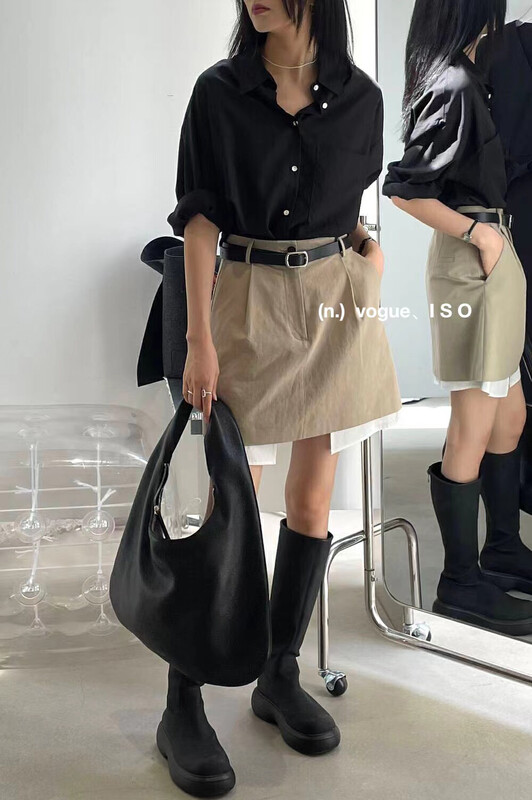 New in autumn!  [ISO Korean Series] Casual design sense of niche stitching A-line skirt 66532# HJY