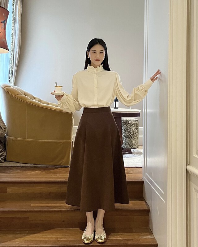 New in autumn!【NEW OPEN】Korean simple high-waisted a-line skirt JQ80386# ZXX