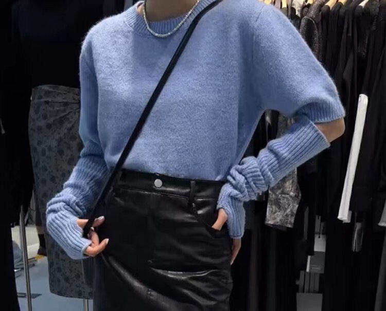 New in autumn! [Semi-plain] solid color round neck detachable sleeve design warm sweater (with sleeves detachable) YS1-906# ZJY