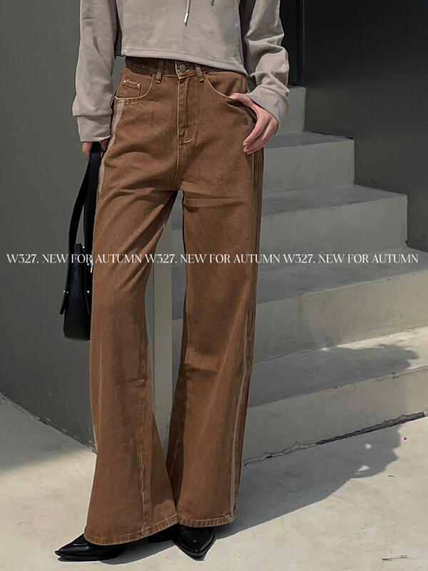 【W327.】American retro contrast color edge straight casual pants 5016# CQW