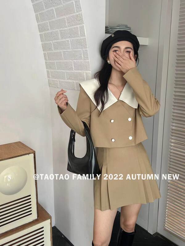 New in early autumn!  【TAOTAO FAMILY】Large Lapel Short Jacket + High Waist Slim A-Line Suit 3736# XJ