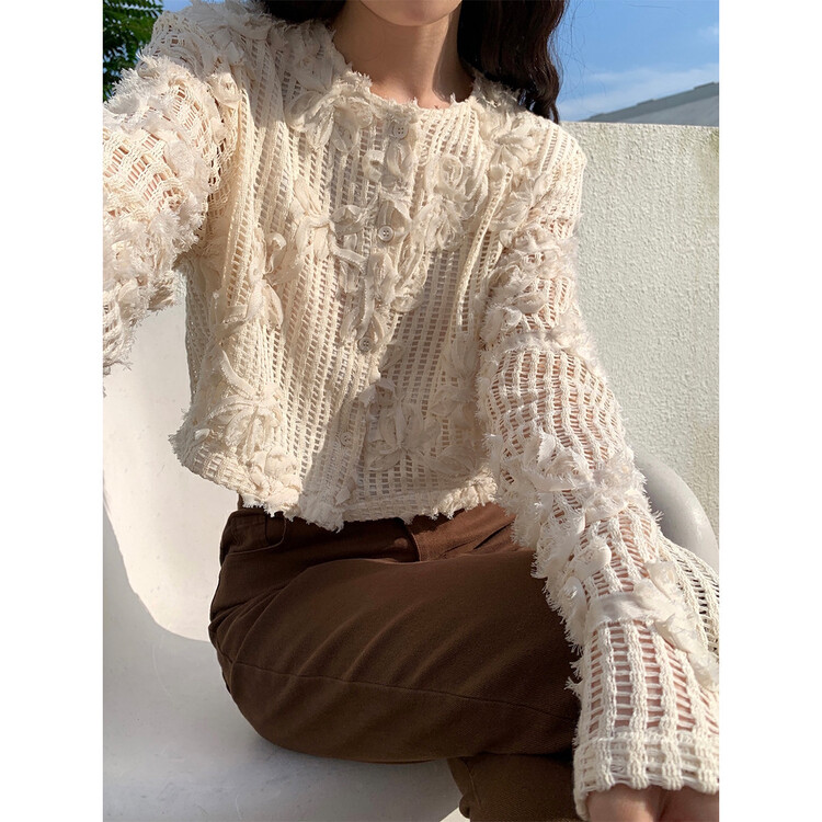 New in early autumn! [NEW OPEN] Lace Heavy Industry Long Sleeve Round Neck Hollow Shirt XY80085# ZXX