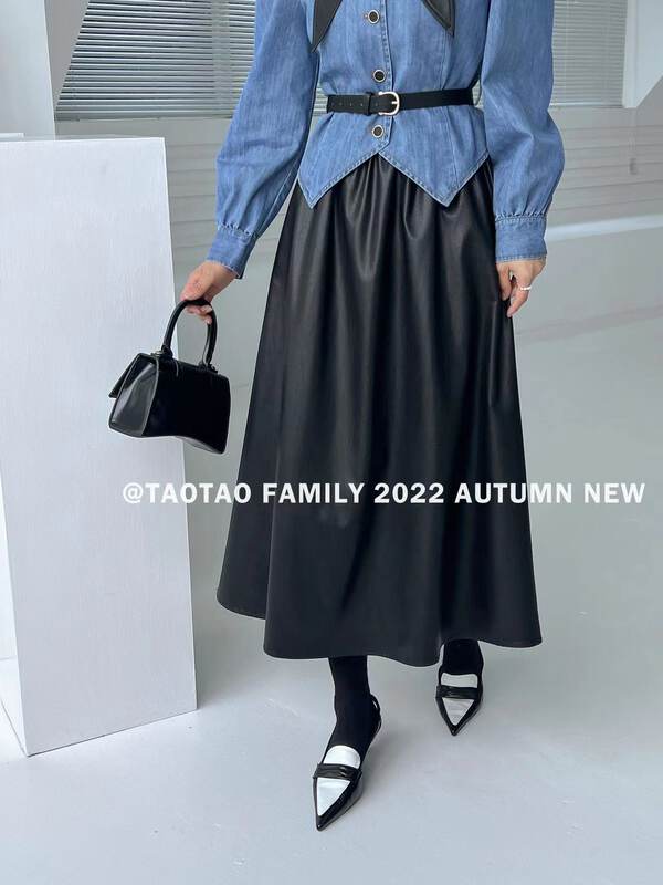 New in early autumn!  【TAOTAO FAMILY】Retro High Waist Slim Neat Long Leather Skirt 3755# XJ