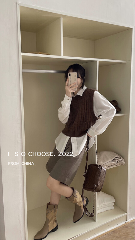 New in autumn! [ISO Korean series] Korean simple pattern waffle round neck pullover knitted vest 30893# HJY