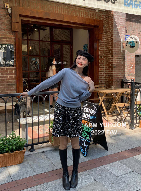 New in autumn! [APM YUROOM] Temperament design slanted shoulder knitted sweater 6076# LSL